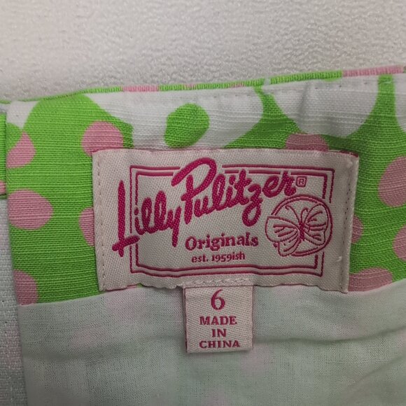 Lilly Pulitzer Green Pink Polka Dot Midi Skirt Size 6 - Picture 4 of 11